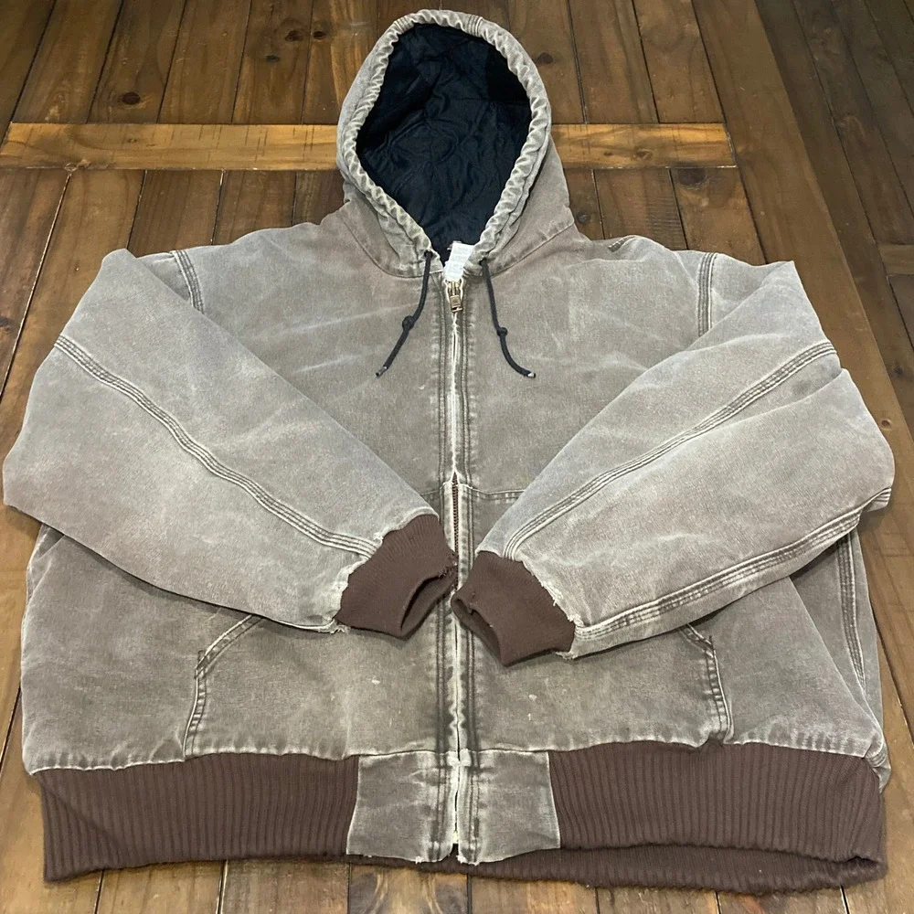 VTG Carhartt J130 CHT Sandstone Active Jacket Mens 2XL Brown Distressed Hooded